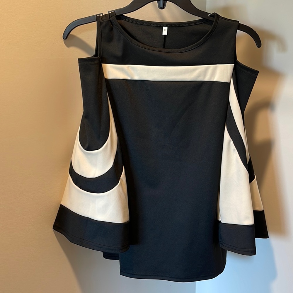 Black and cream off the shoulder top